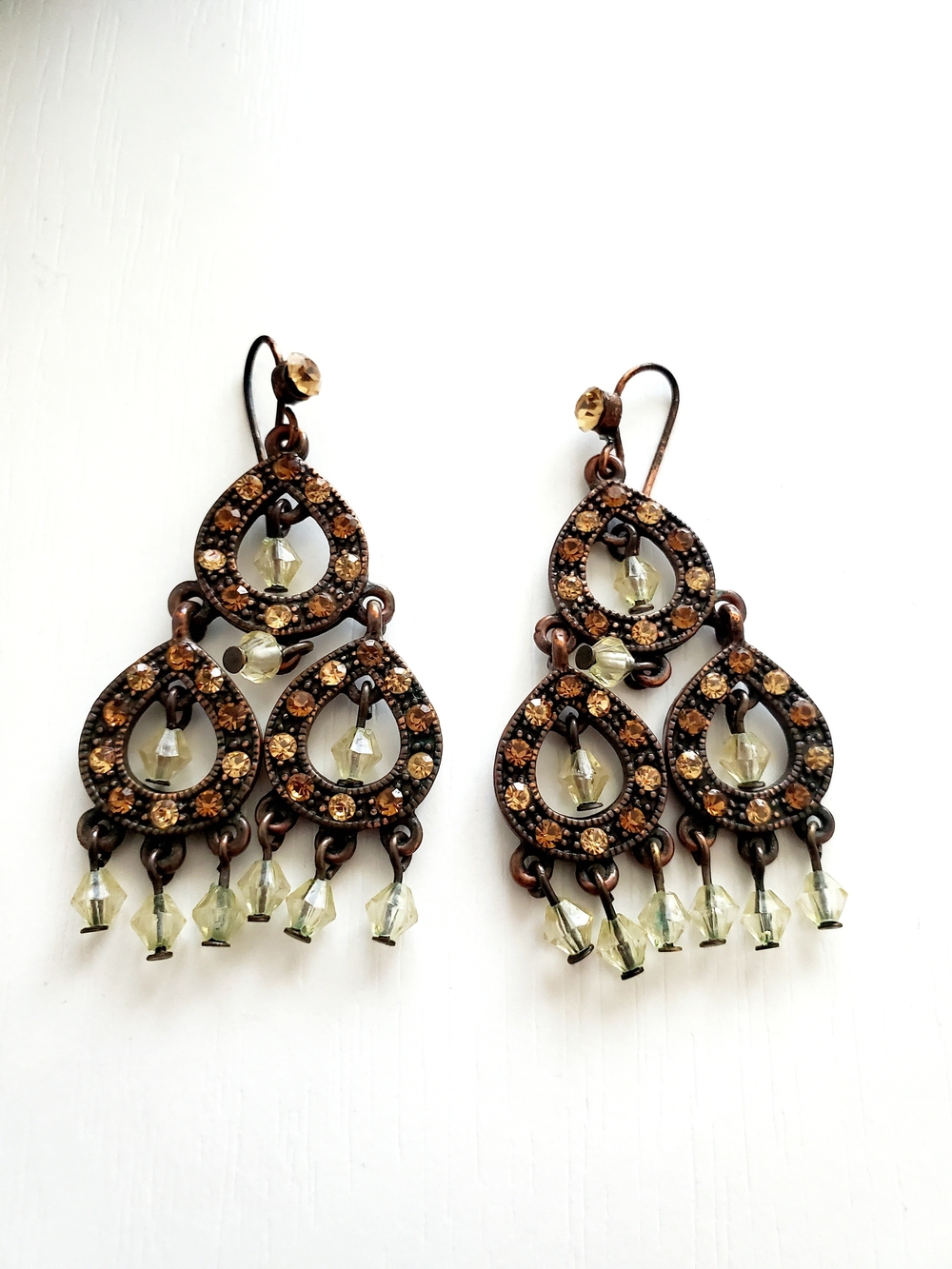 Vintage-Style Brown and Gold Teardrop Chandelier Earrings